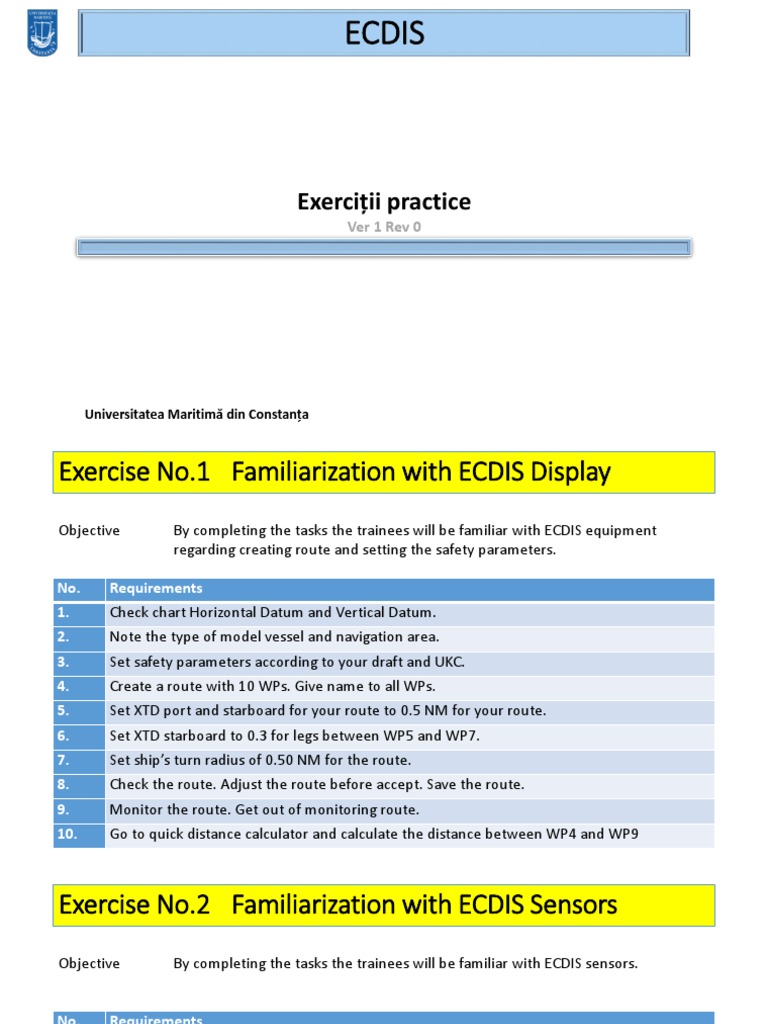 ECDIS Training Exercises Guide | PDF | Geography | Water Transport
