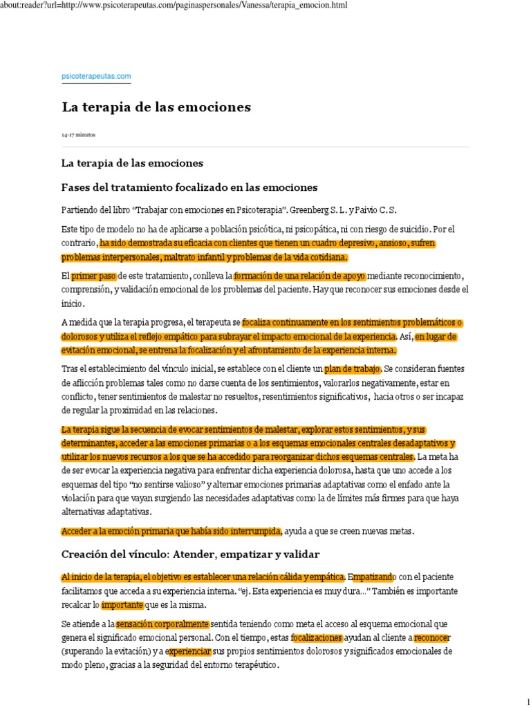 Terapia de las Emociones: Enfoque y Fases | PDF | Las emociones ...