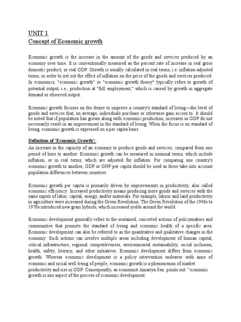 Unit 1 Concept of Economic Growth | PDF | Economic Growth | Economic ...