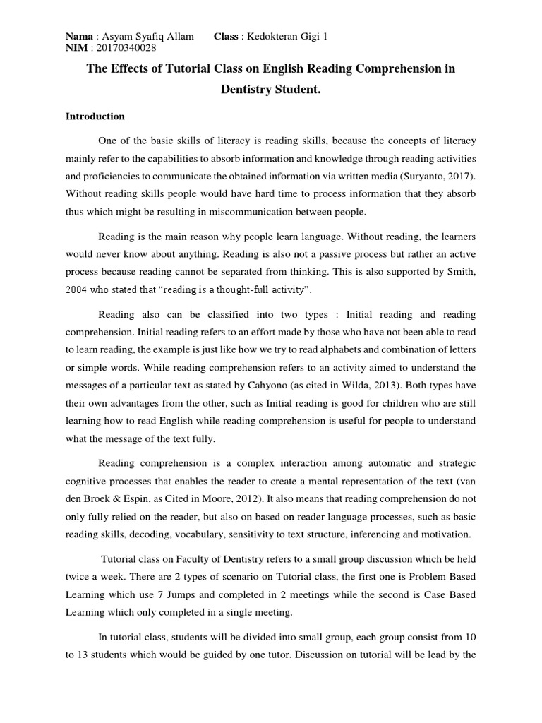 Impact of Tutorial Classes on Reading Skills | PDF | Reading (Process ...