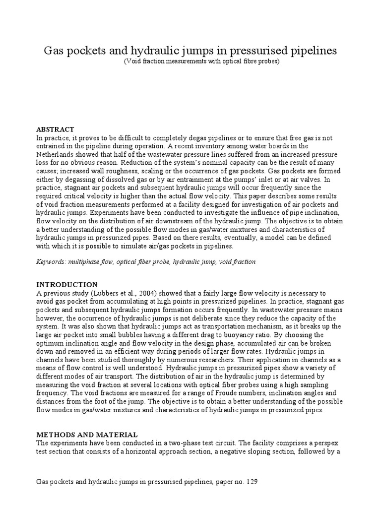 Gas Pockets and Hydraulic Jumps in Pipelines | PDF | Flow Measurement ...