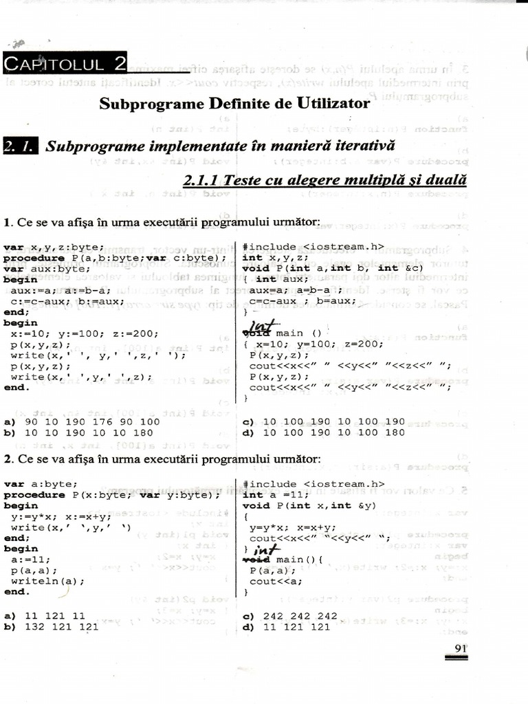 Subprograme Utilizator în Pascal și C++ | PDF | Integer (Computer ...