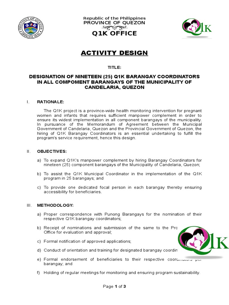 Activity Design Honorarium PDF Philippines Government