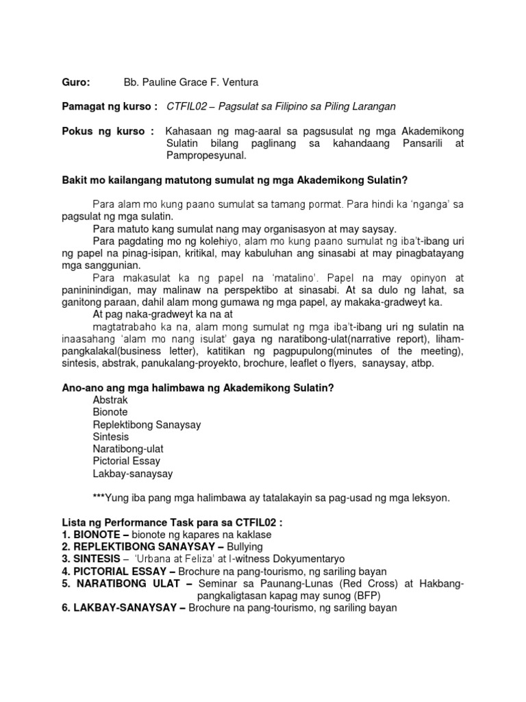Fil 2 - Letran - Modyul 1-6 | PDF