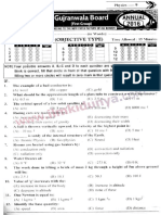 Past Papers 2016 Gujranwala Board 9th Class Physics Group 1 English Medium Objective