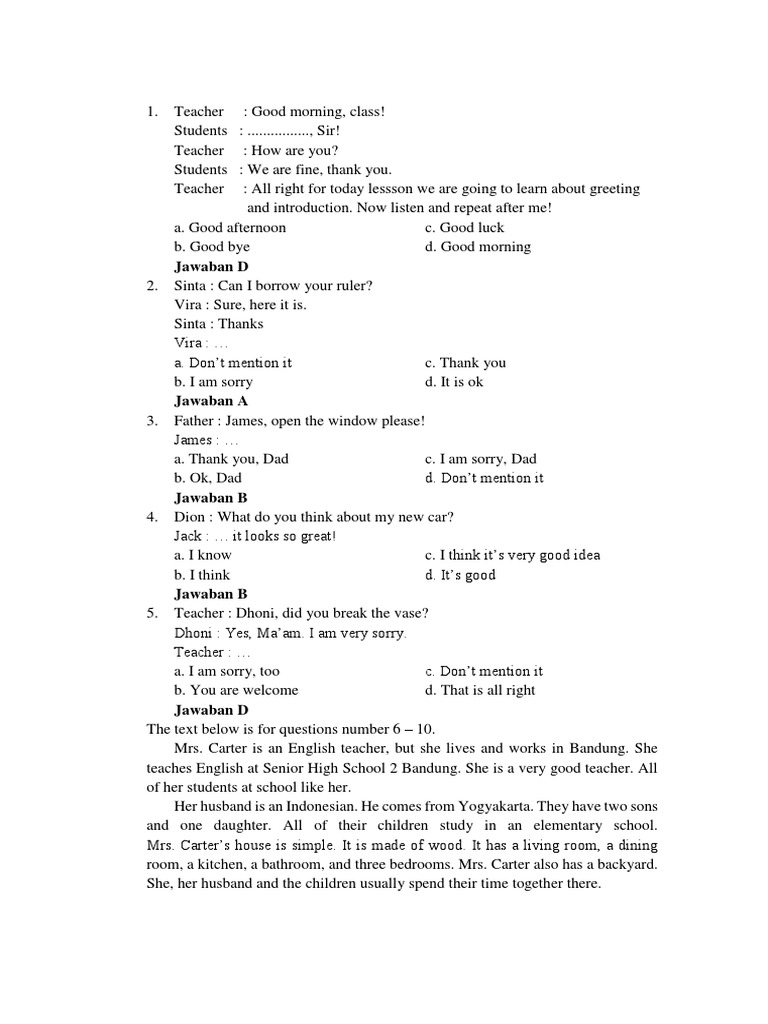 Soal UAS Bahasa Inggris Kelas 7 Semester 2 | PDF | Language Arts ...