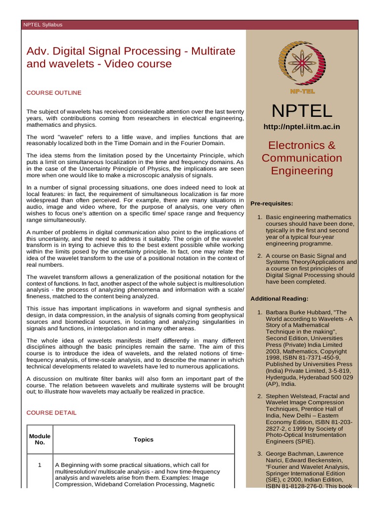 Nptel Adv. Digital Signal Processing Multirate and Wavelets Video