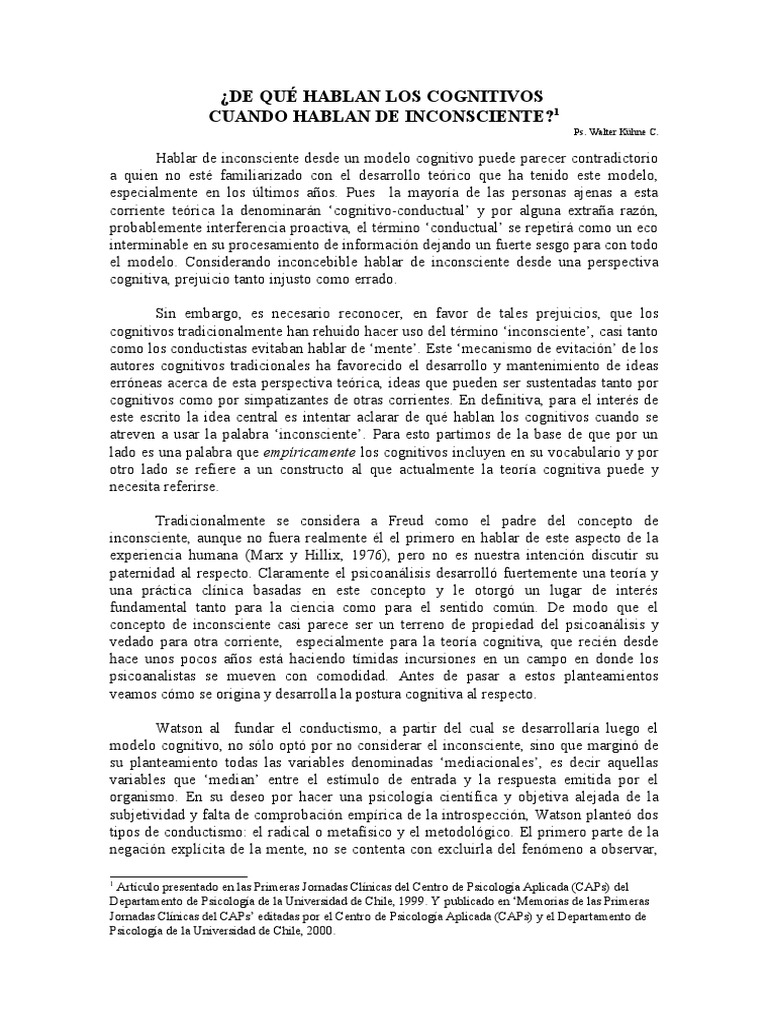 De Que Hablan Los Cognitivos Cuando Hablan de Inconsciente PDF | PDF ...