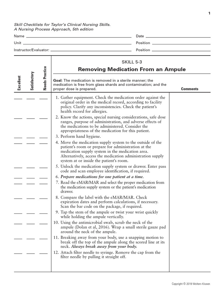 Removing Medication From An Ampule PDF Syringe Nursing