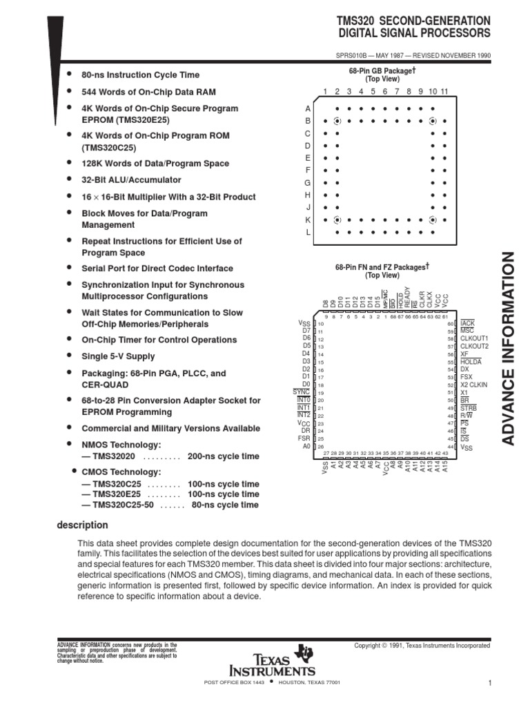 Tms320 SecondGeneration Digital Signal Processors Description PDF