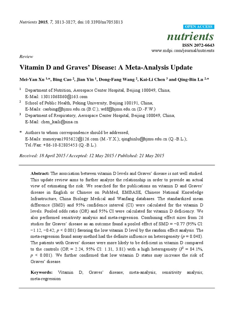 Nutrients Vitamin D and Graves' Disease A MetaAnalysis Update PDF