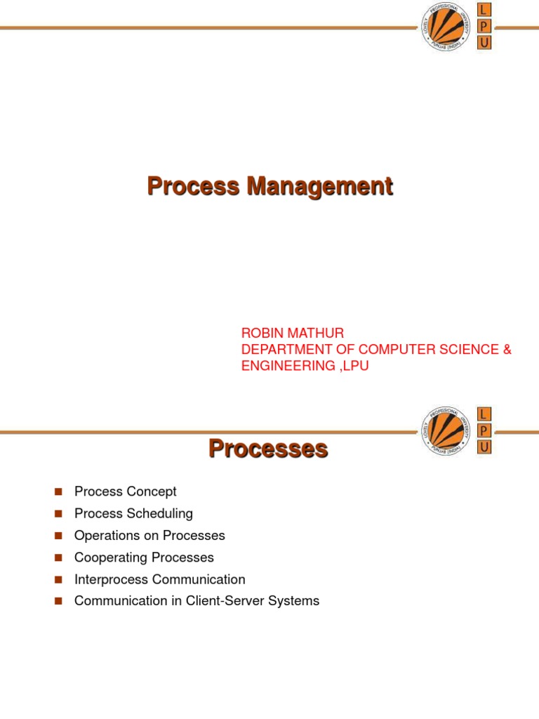 Process Management: Robin Mathur Department of Computer Science ...