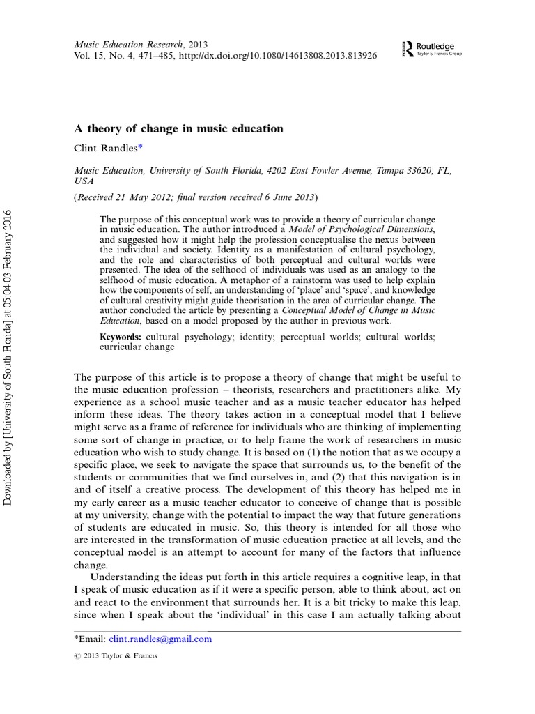 A Theory of Change in Music Education | PDF | Identity (Social Science ...