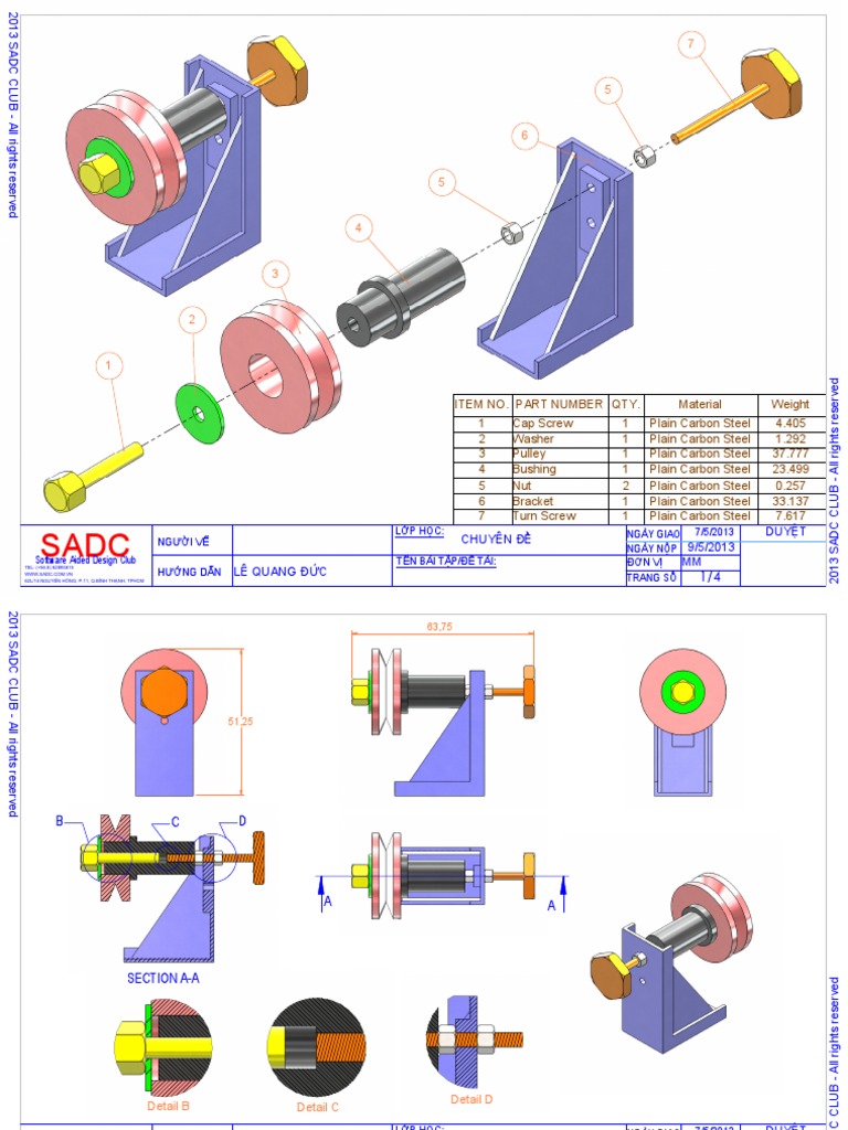 Pulley Assembly Drawing and Parts List | PDF | Metalworking | Machines