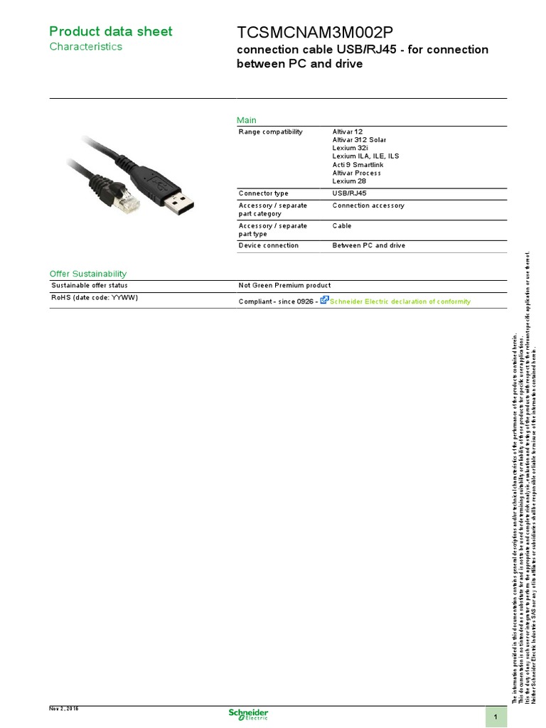 TCSMCNAM3M002P - connection cable USB/RJ45 - for connection between PC and  drive