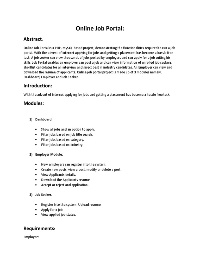Online Job Portal Project Overview | PDF | Résumé | Internet