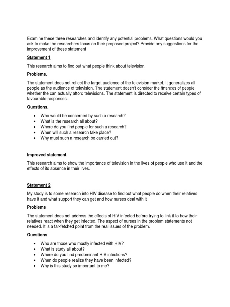 Identifying Issues in Research Statements | PDF | Hiv | Infection