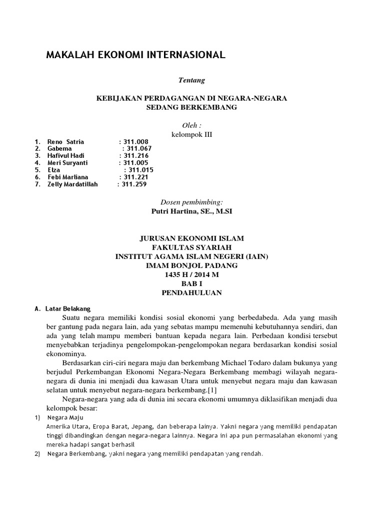 Makalah Ekonomi Internasional Kebijakan Perdagangan Di Negara Negara Sedang Berkembang