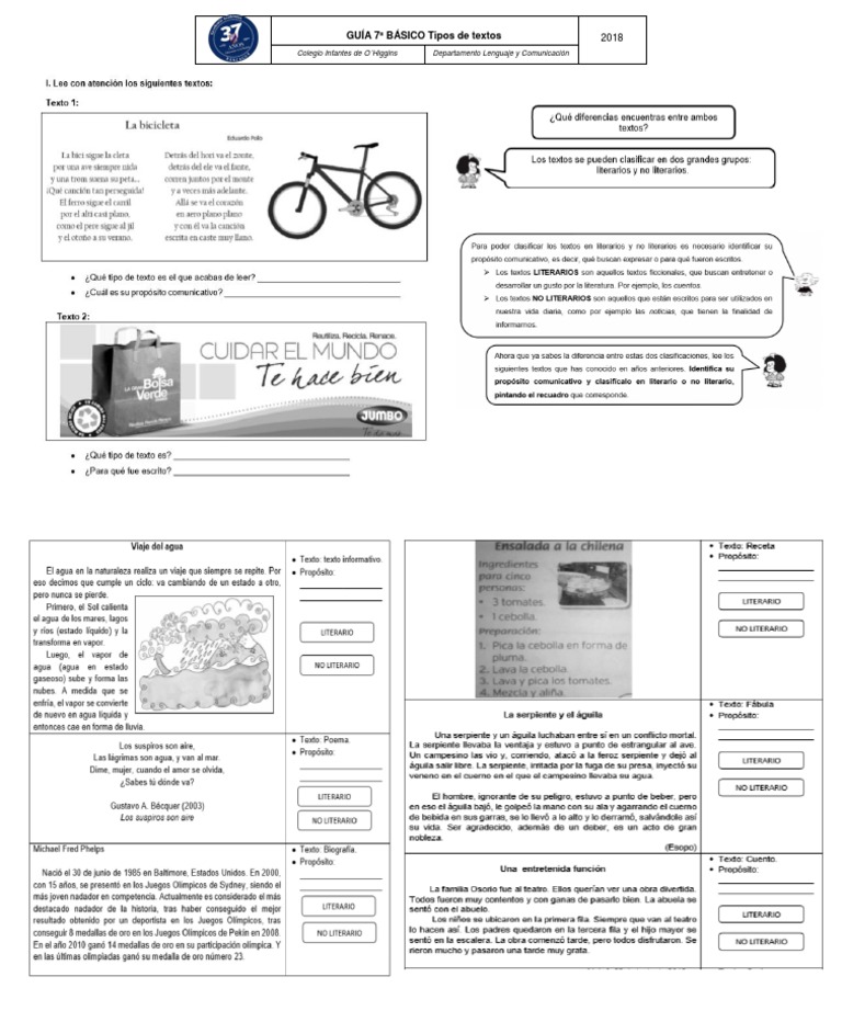 GUÍA 7º BÁSICO Tipos de Textos | PDF