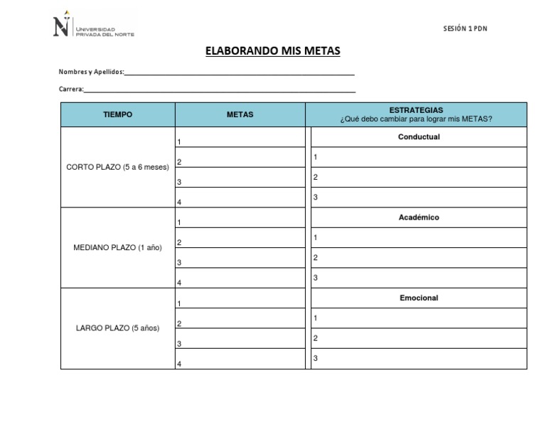 Hoja De Trabajo De Metas Personales Las 12 Mejores Ideas De Plantillas