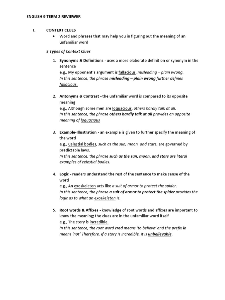 English 9 Term 2 Study Guide | PDF | Verb | Semantics