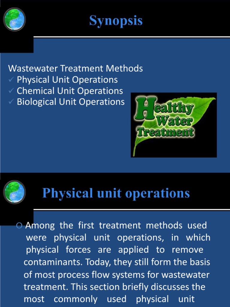 Wastewater Treatment Methods Physical Unit Operations Chemical Unit