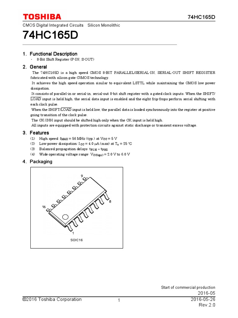 74HC165D Datasheet en 20160526 | PDF | Reliability Engineering | Cmos