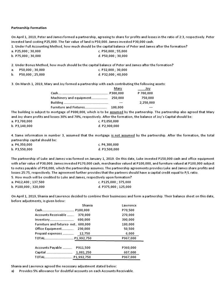 Partnership Accounting Scenarios | PDF | Balance Sheet | Expense