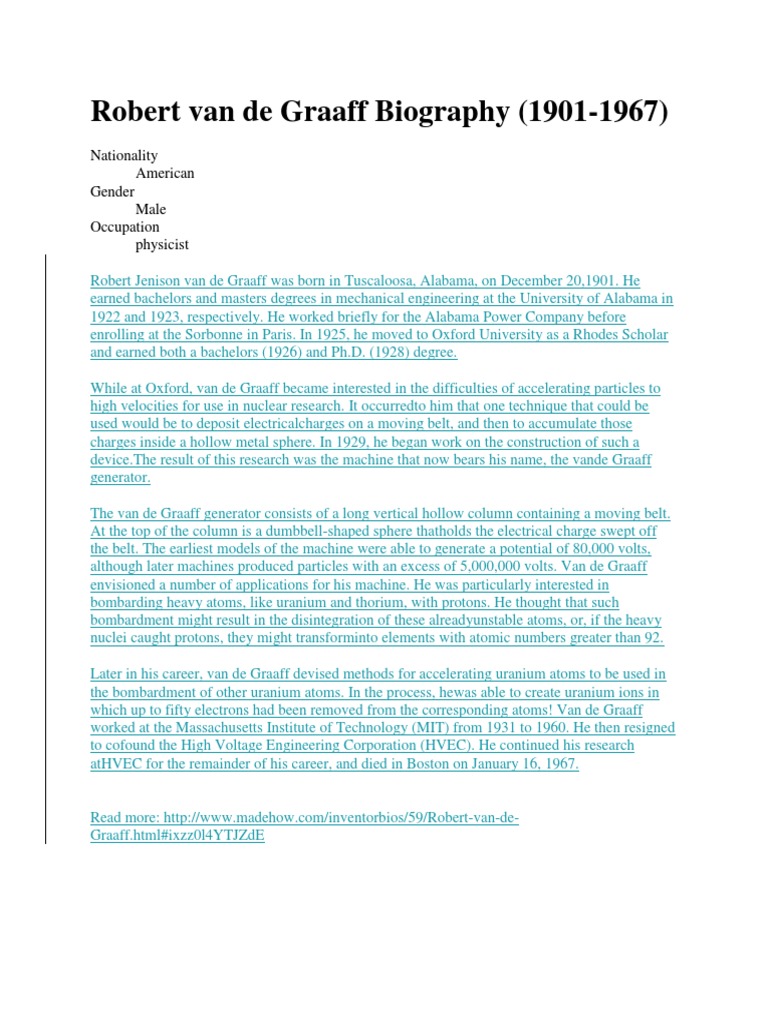 Robert Van de Graaff Biography PDF