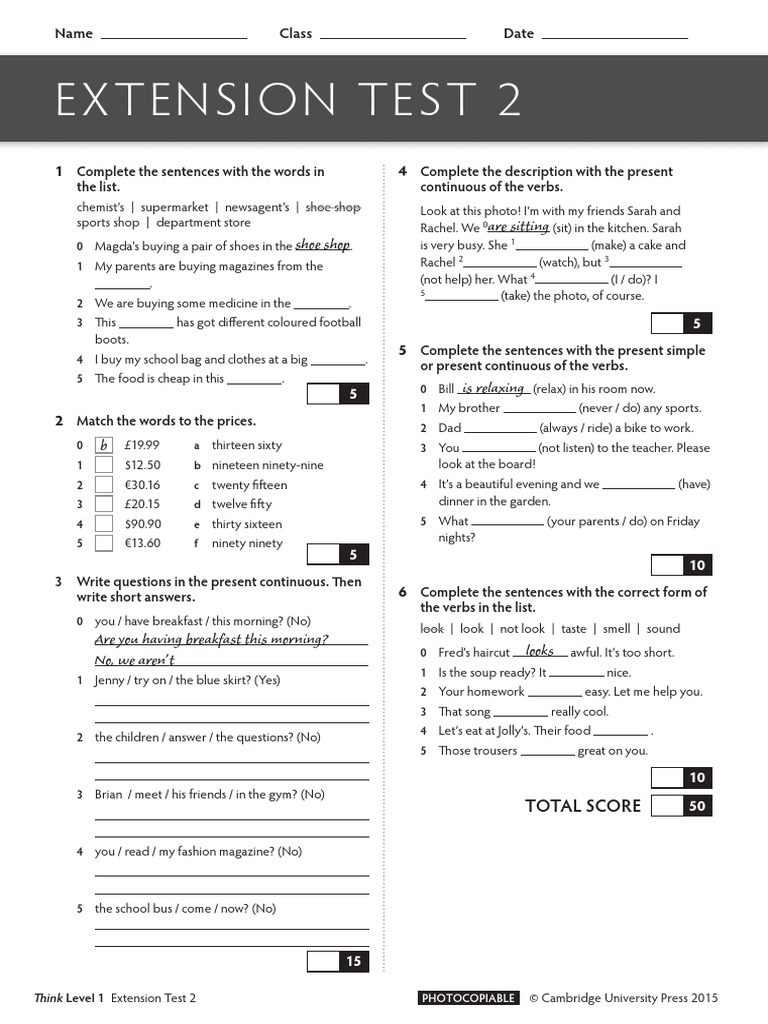 Unit 2 Extension Test PDF