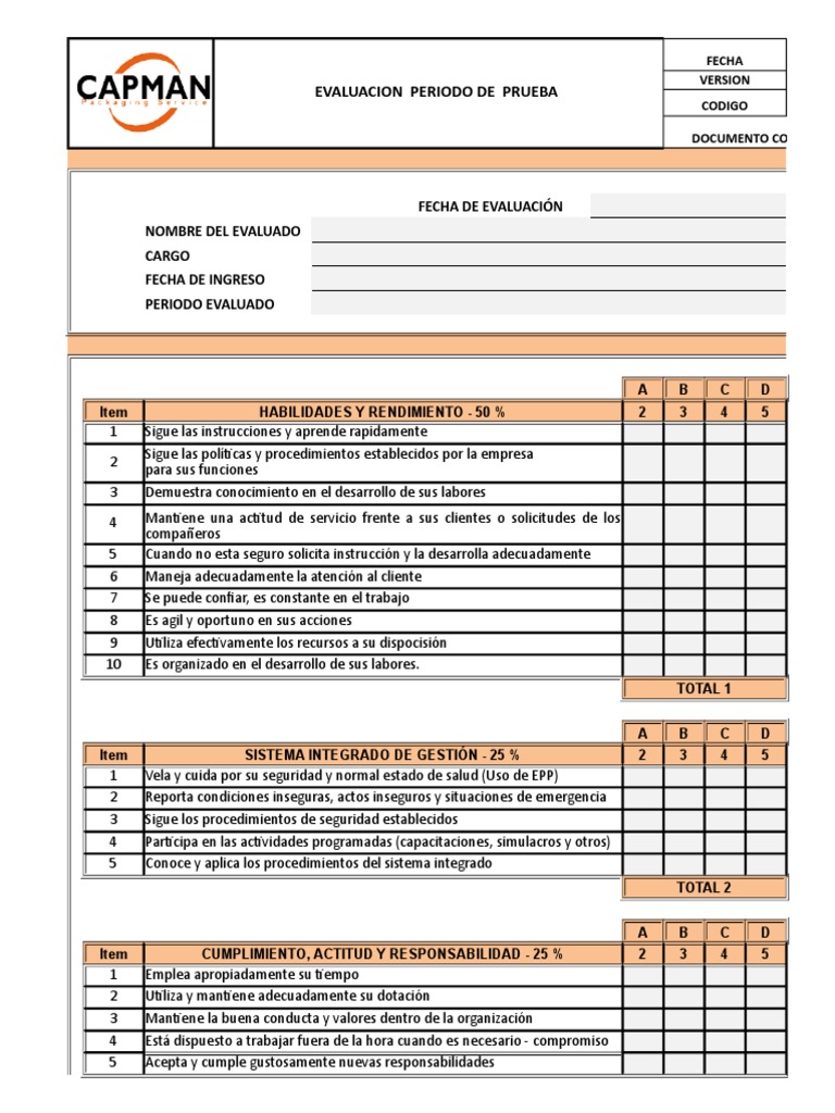 Evaluacion Periodo de Prueba | PDF | Evaluación | Business