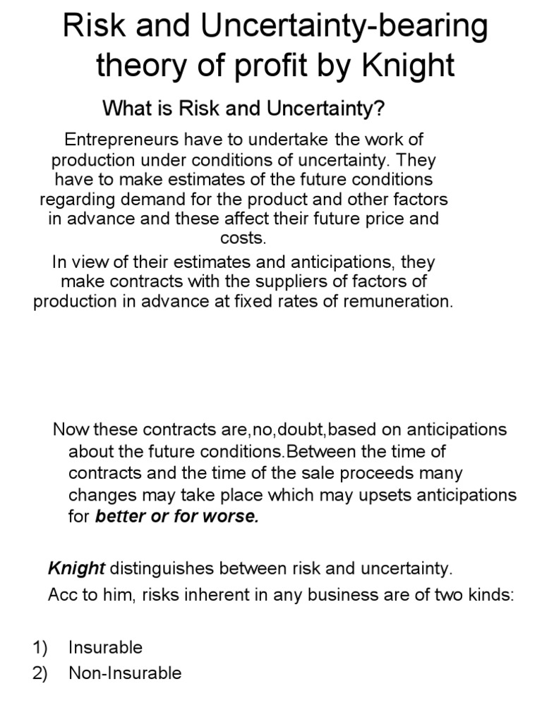 Risk and UncertaintyBearing Theory of Profit by Knight