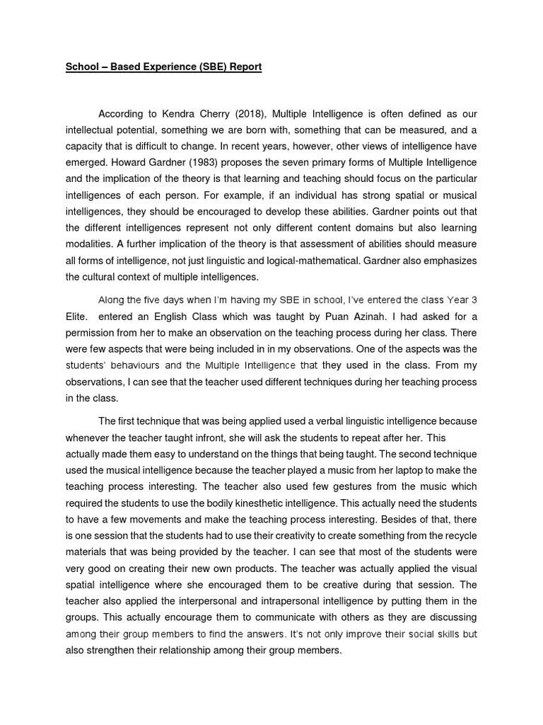 Report Sbe Pdf Intelligence Behavior Modification