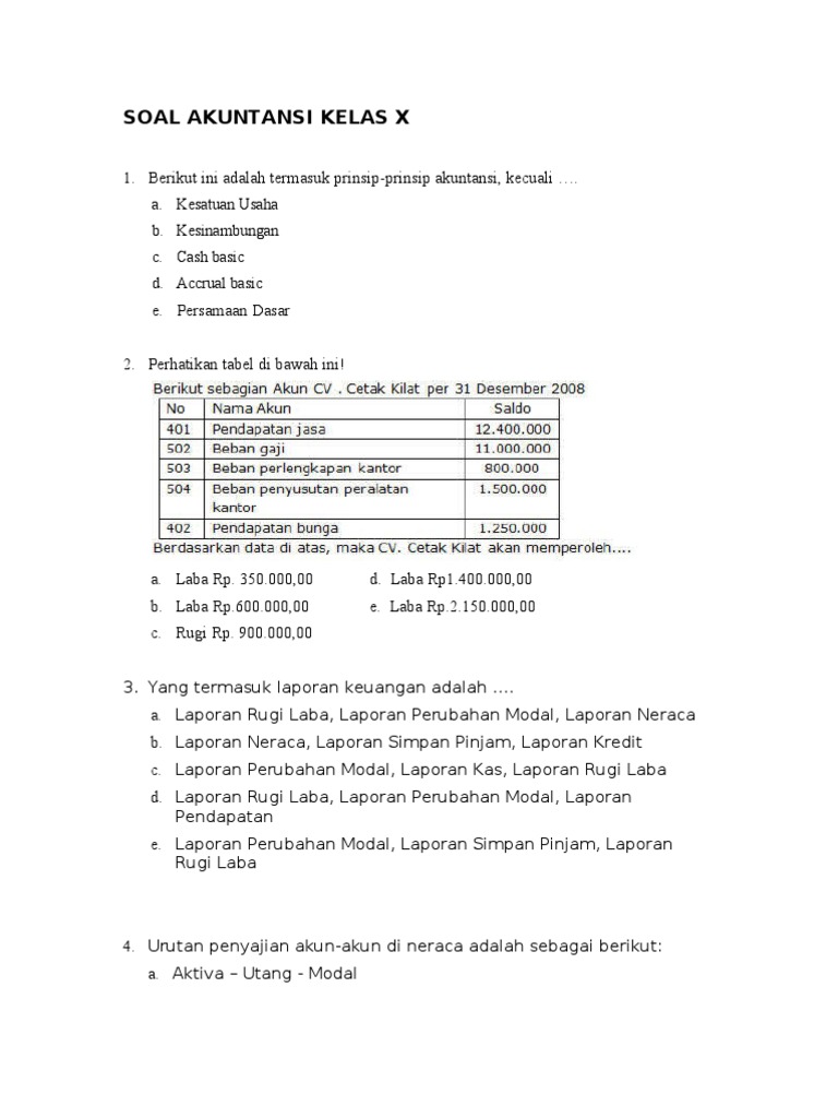 Soal Akuntansi Dasar Kelas 10 Guru Paud