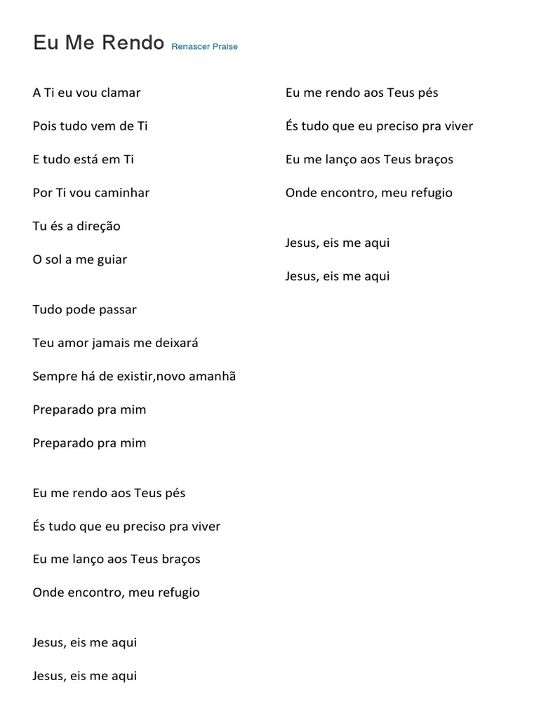 Eu Me Rendo Renascer Praise Cifra C PDF