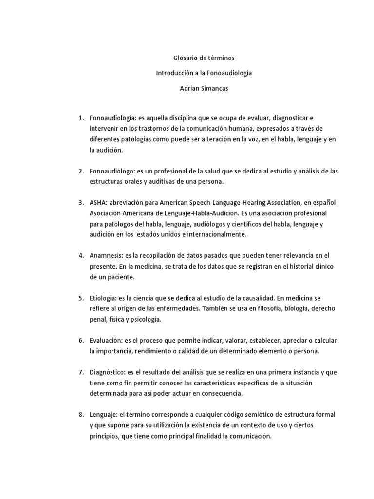 Glosario de Términos en Fonoaudiología | PDF | Patología del habla y ...