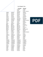 List of Regular Verbs Infinitive Past Participle Meaning