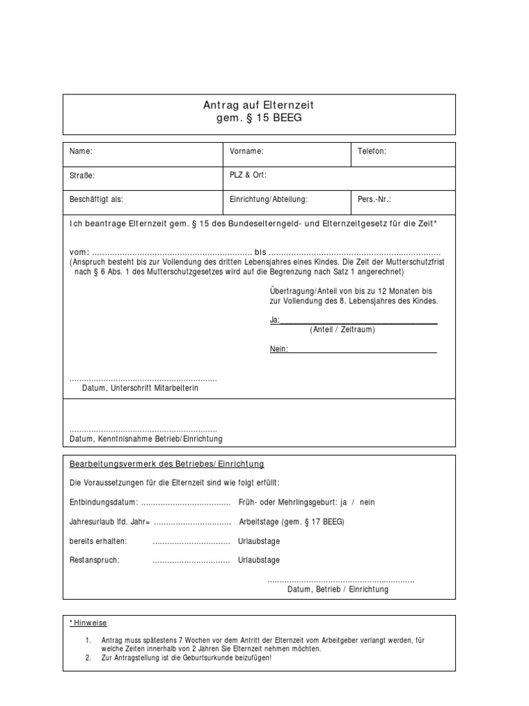 Antrag Elternzeit | PDF