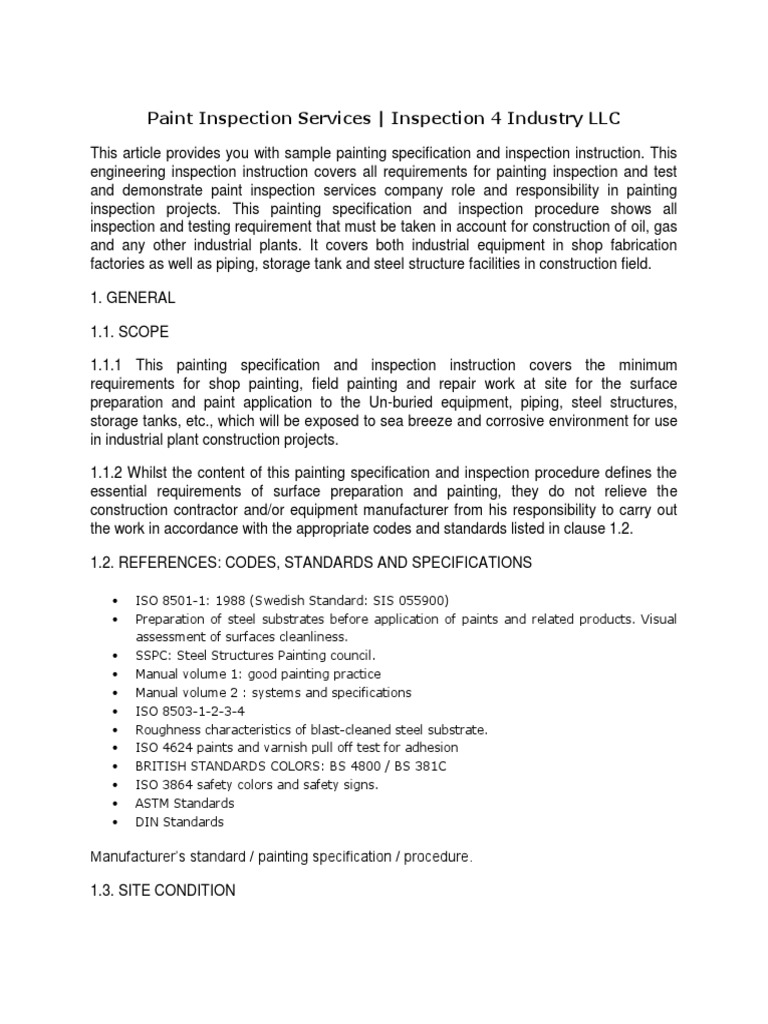 Industrial Paint Inspection Guide | PDF | Paint | Specification ...