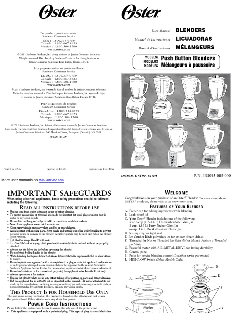 Push Button Blenders Mélangeurs À Poussoirs PDF Blender