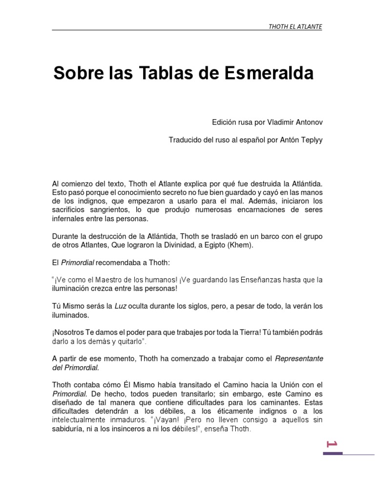 Sobre las Tablas de Esmeralda Thoth El Atlante Alma Amor