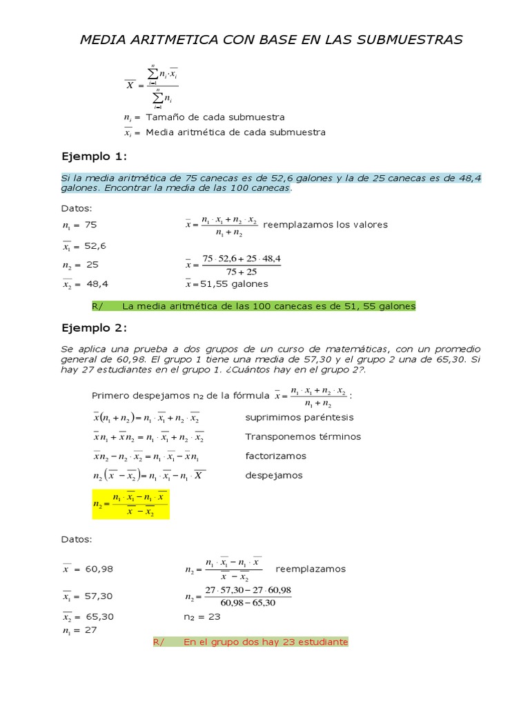 Ejercicios Media Aritmética | PDF | Enseñanza de matemática | Science