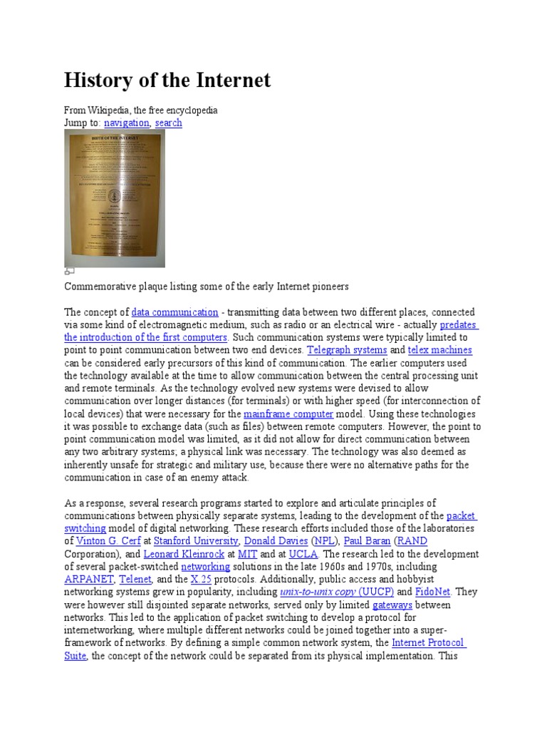 History of the Internet Overview | PDF | Internet | Packet Switching