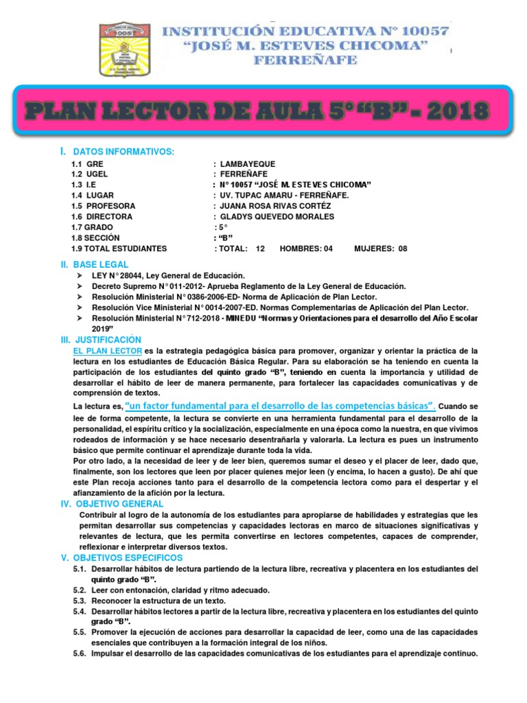 Plan Lector y Tutorial 10057 | PDF | Salón de clases | Maestros