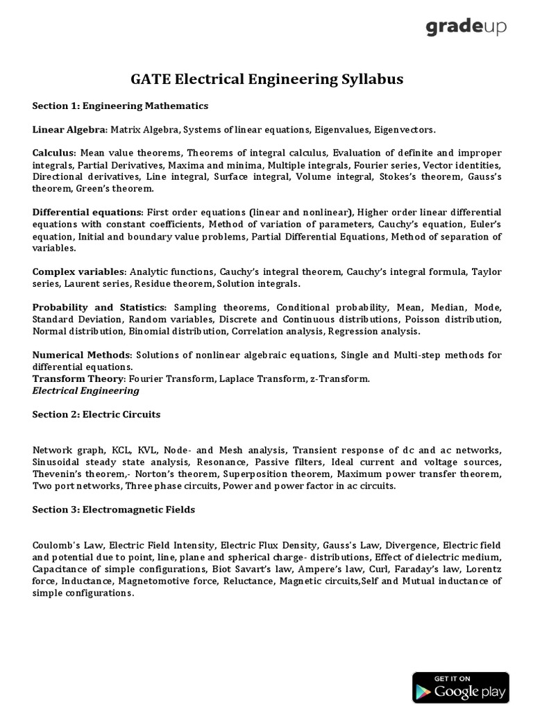 GATE Electrical Engineering Syllabus PDF Partial Differential