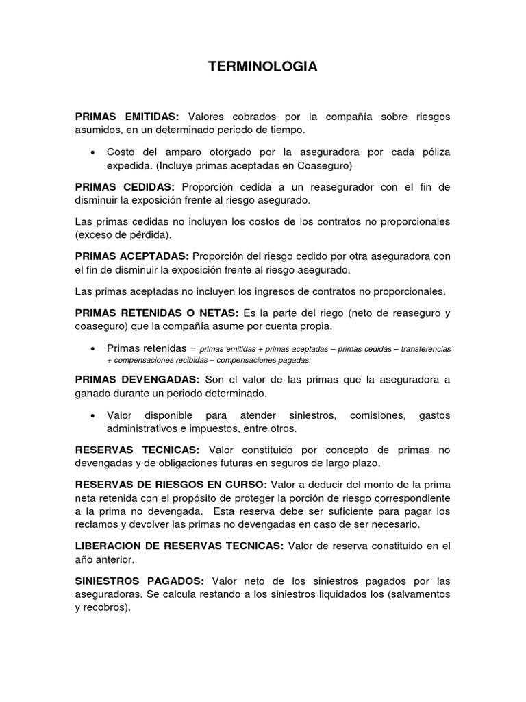 Terminología de Primas y Reservas en Seguros | PDF | Reaseguro | Póliza ...