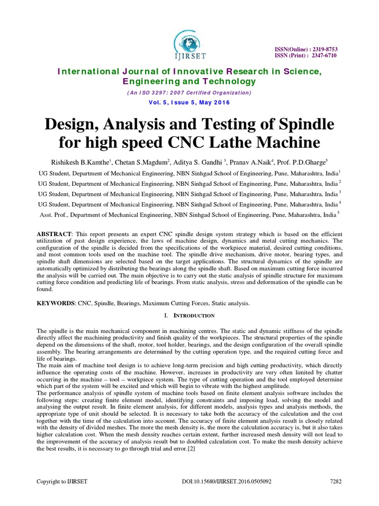 Design, Analysis and Testing of Spindle For High Speed CNC Lathe ...