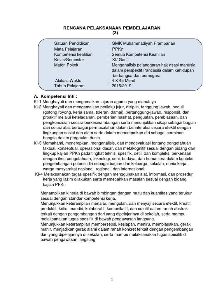 RPP PPKn: Analisis Pelanggaran HAM | PDF | Sains & Matematika
