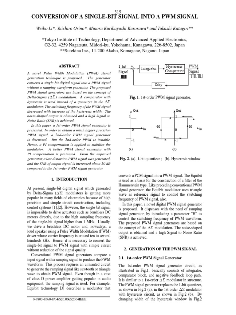 Conversion of A SingleBit Signal Into A PWM Signal PDF Signal To