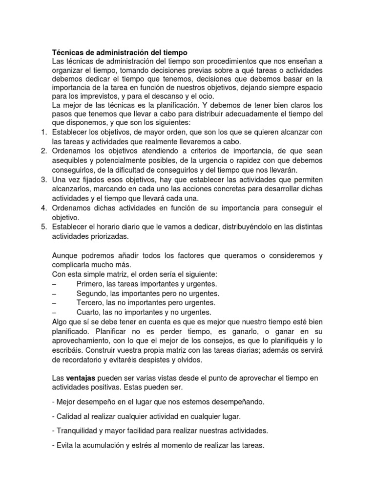 Técnicas Efectivas de Administración del Tiempo | PDF | Planificación ...